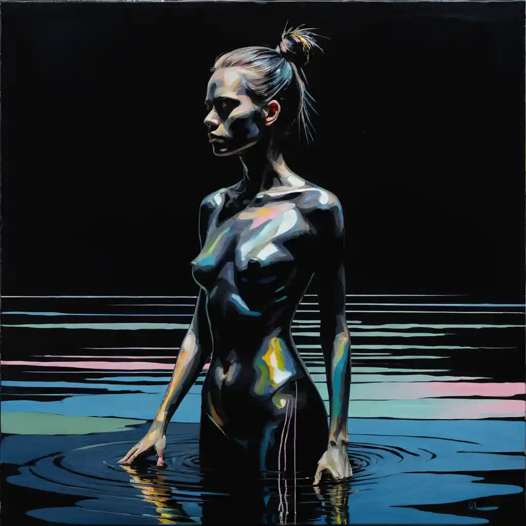 Dipinto astratto iridescente di una donna punk malinconica