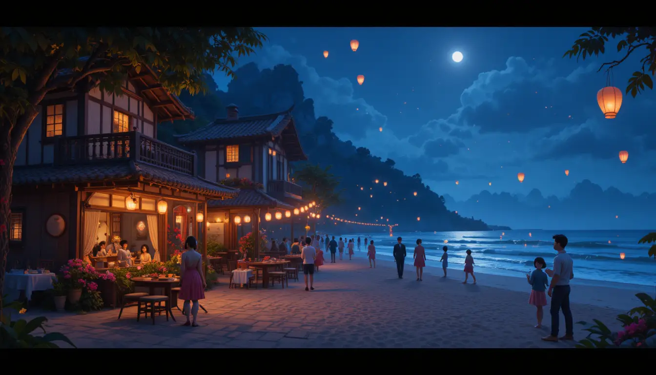 Joyful people partying on a neon lit beach garden
