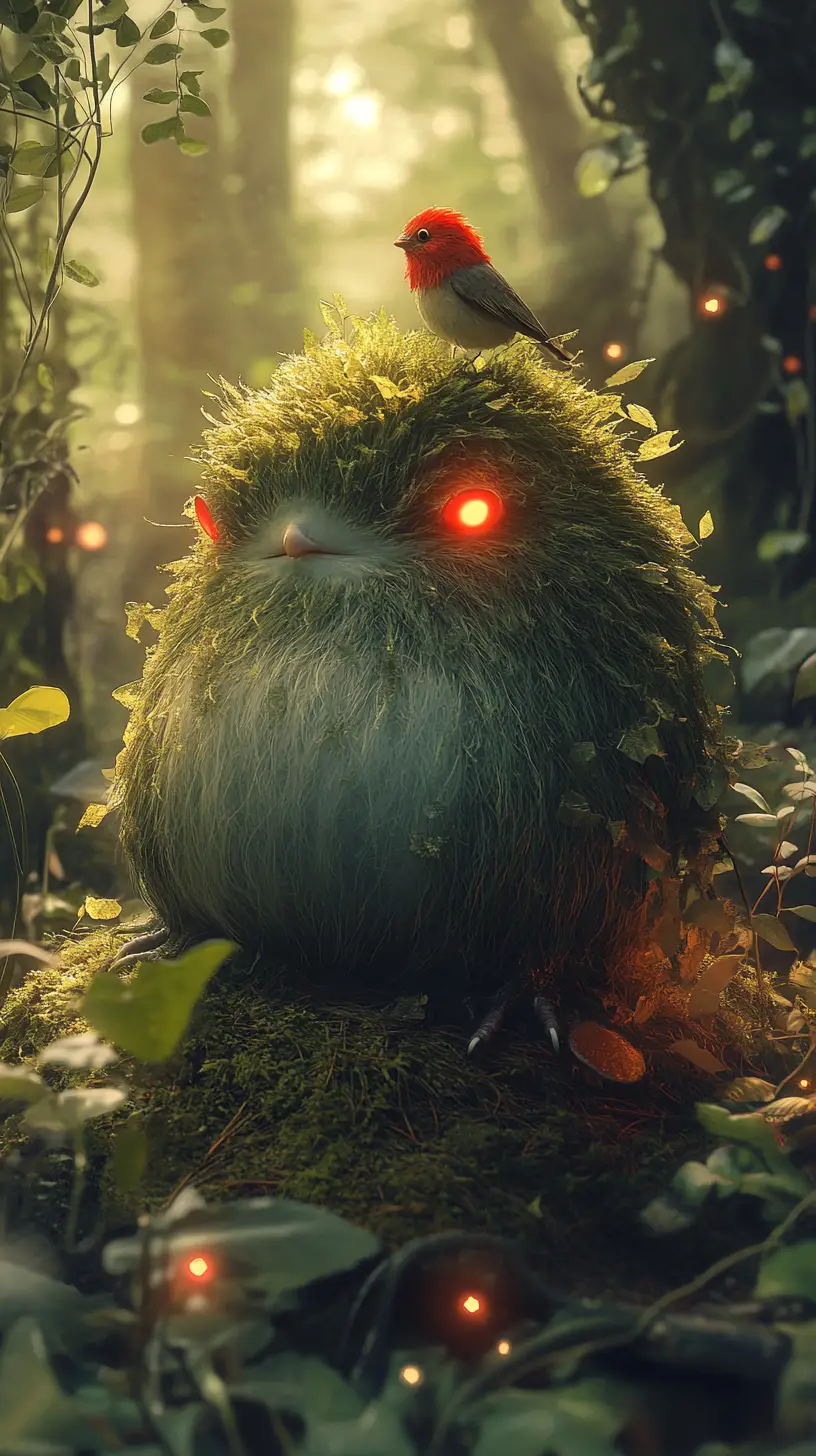 Whimsical fantasy creature in a glowing forest