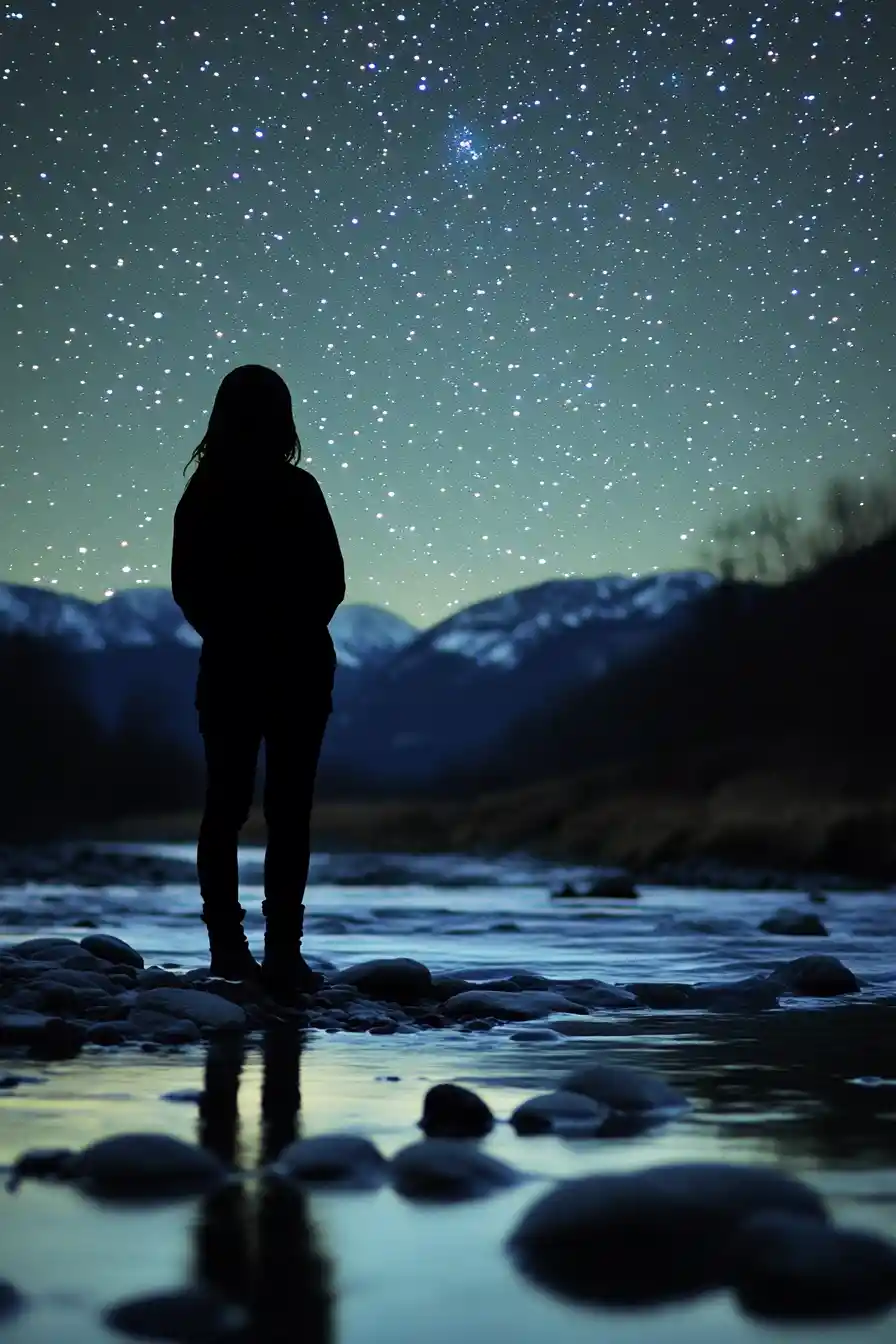 Persona che osserva stelle lontane nel silenzioso cielo notturno