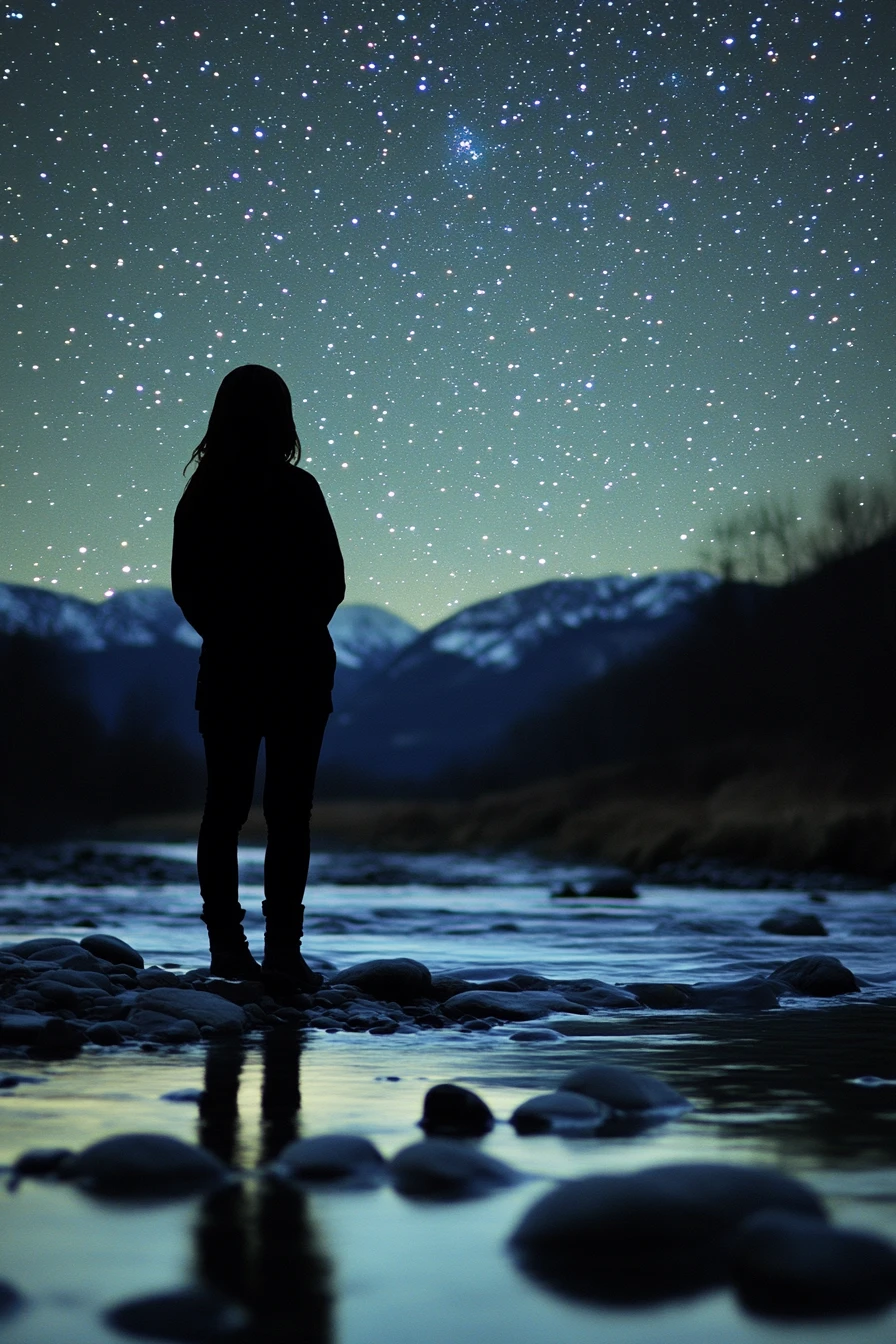 Persona che osserva stelle lontane nel silenzioso cielo notturno