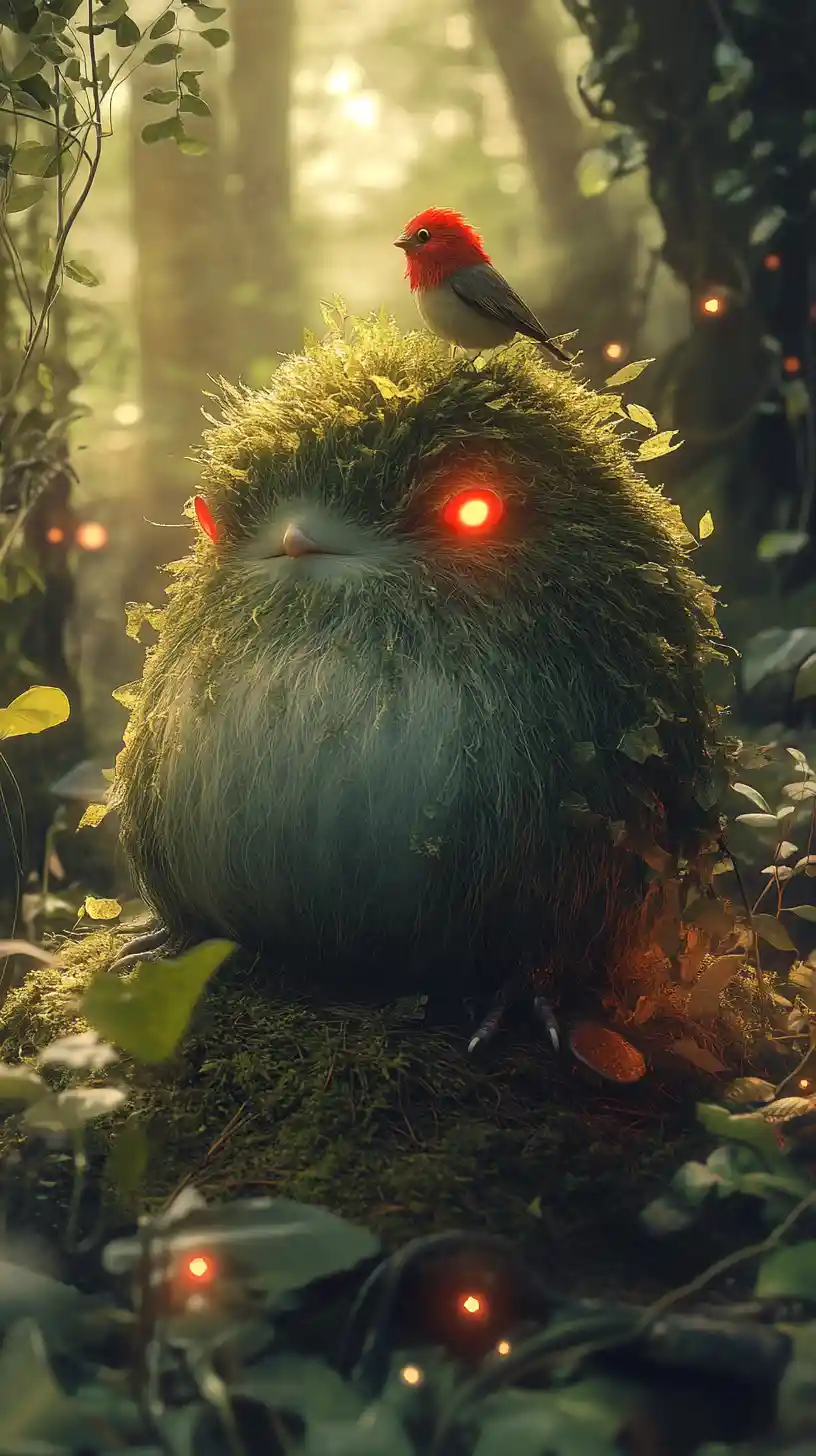 Whimsical fantasy creature in a glowing forest