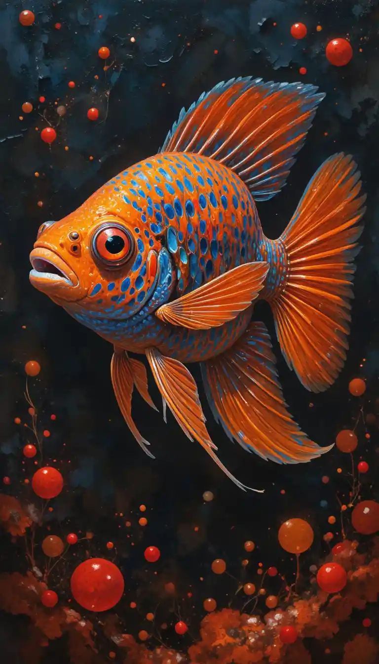 Colorful mandarin fish illustration in dark underwater tones