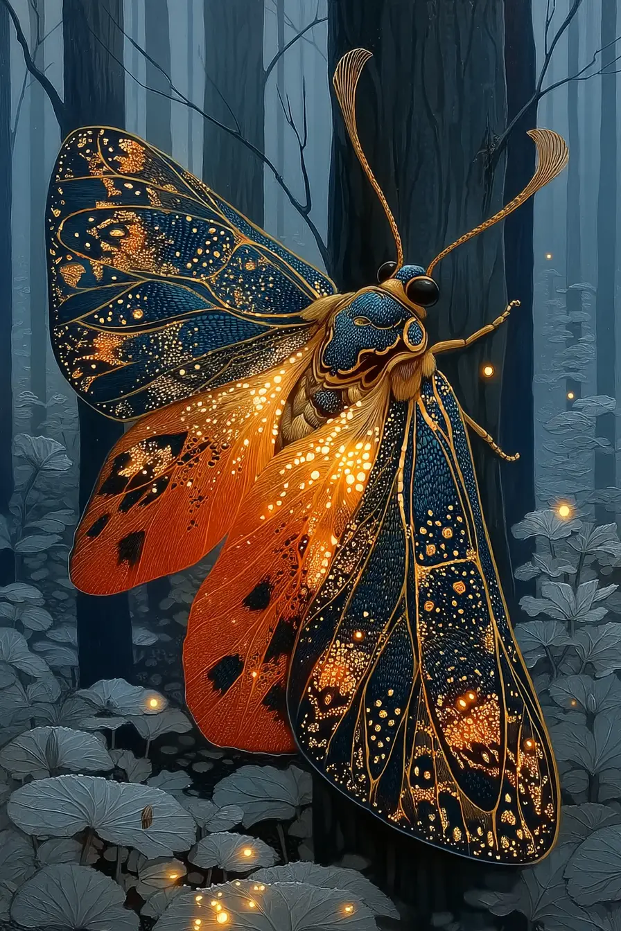 Glowing Emberfly Flying Over A Scorched Ash Covered Forest