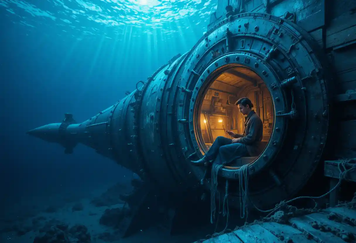 Sottomarino Nautilus visto nel mare blu profondo