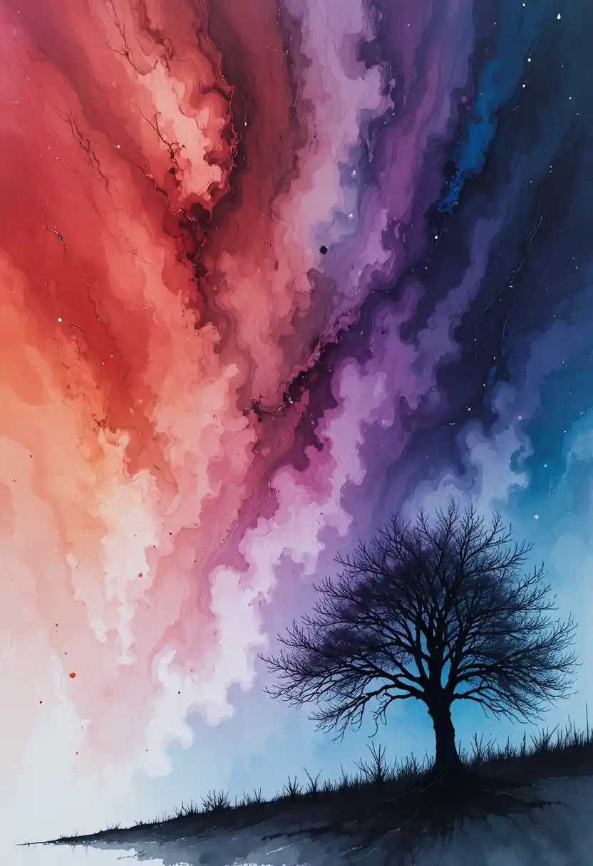 Mystical abstract sky with crimson and lilac clouds