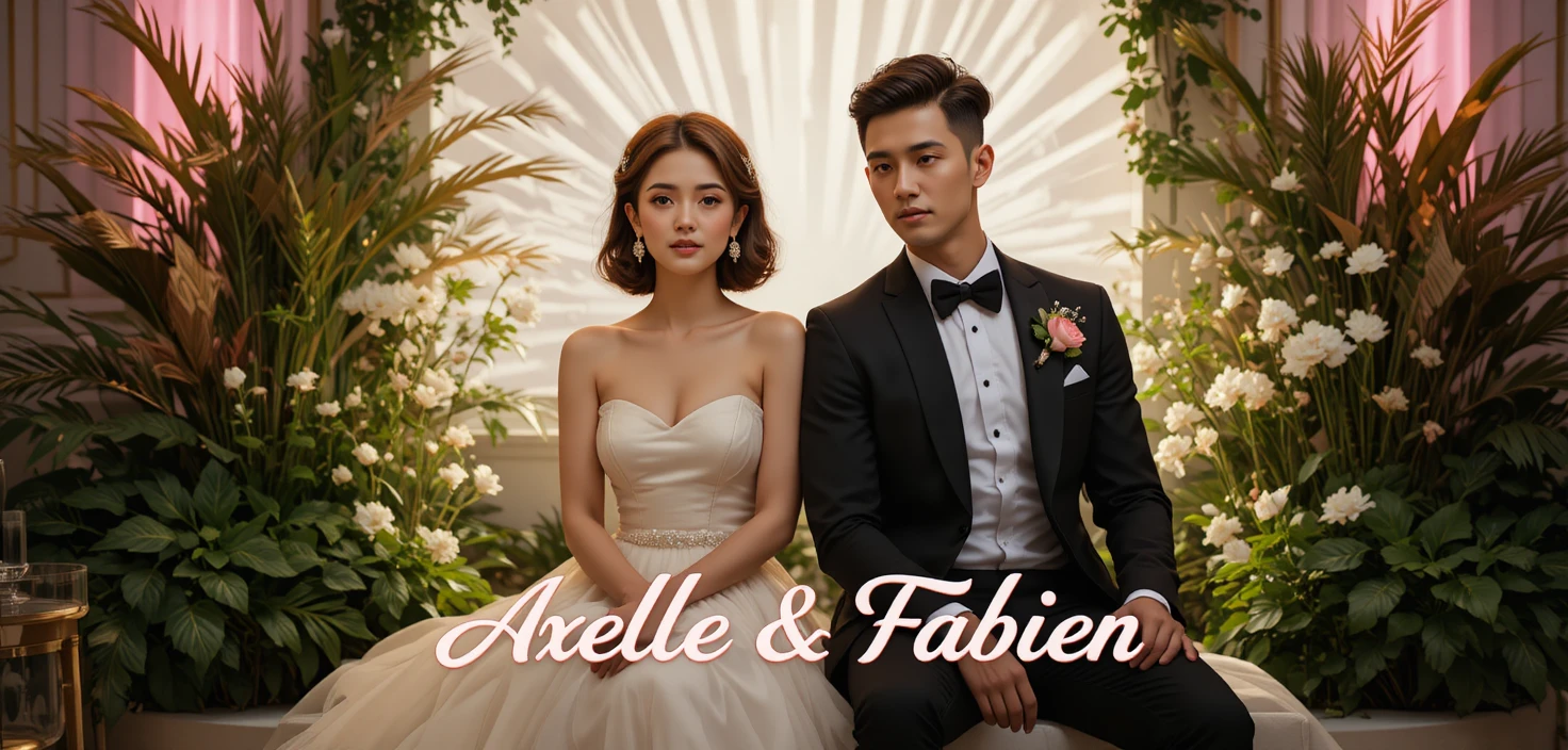 Casal elegante sentado junto em uma cerimônia formal