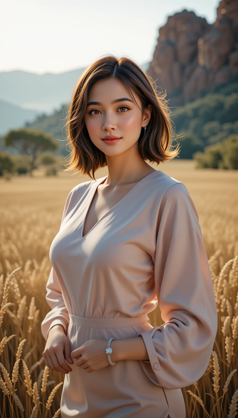 Confident woman in varsity outfit under warm front sunlight