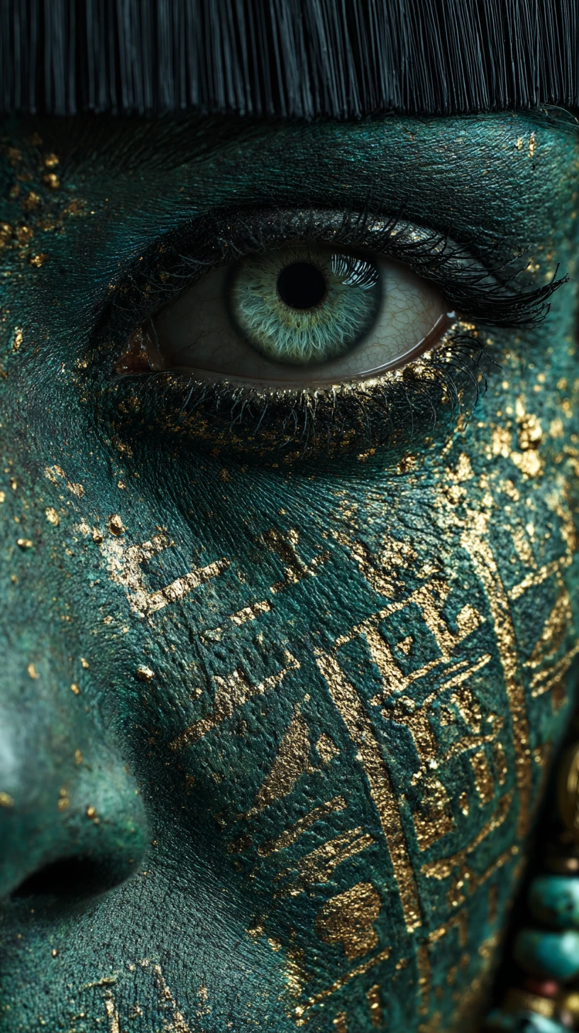 Ritratto Macro di Sacerdotessa Egizia con Occhio Verde
