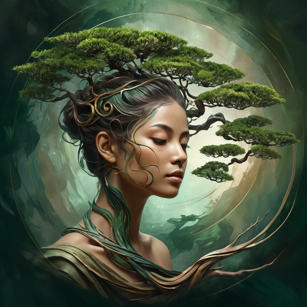 Bonsai astratto che si dissolve in pennellate vorticose