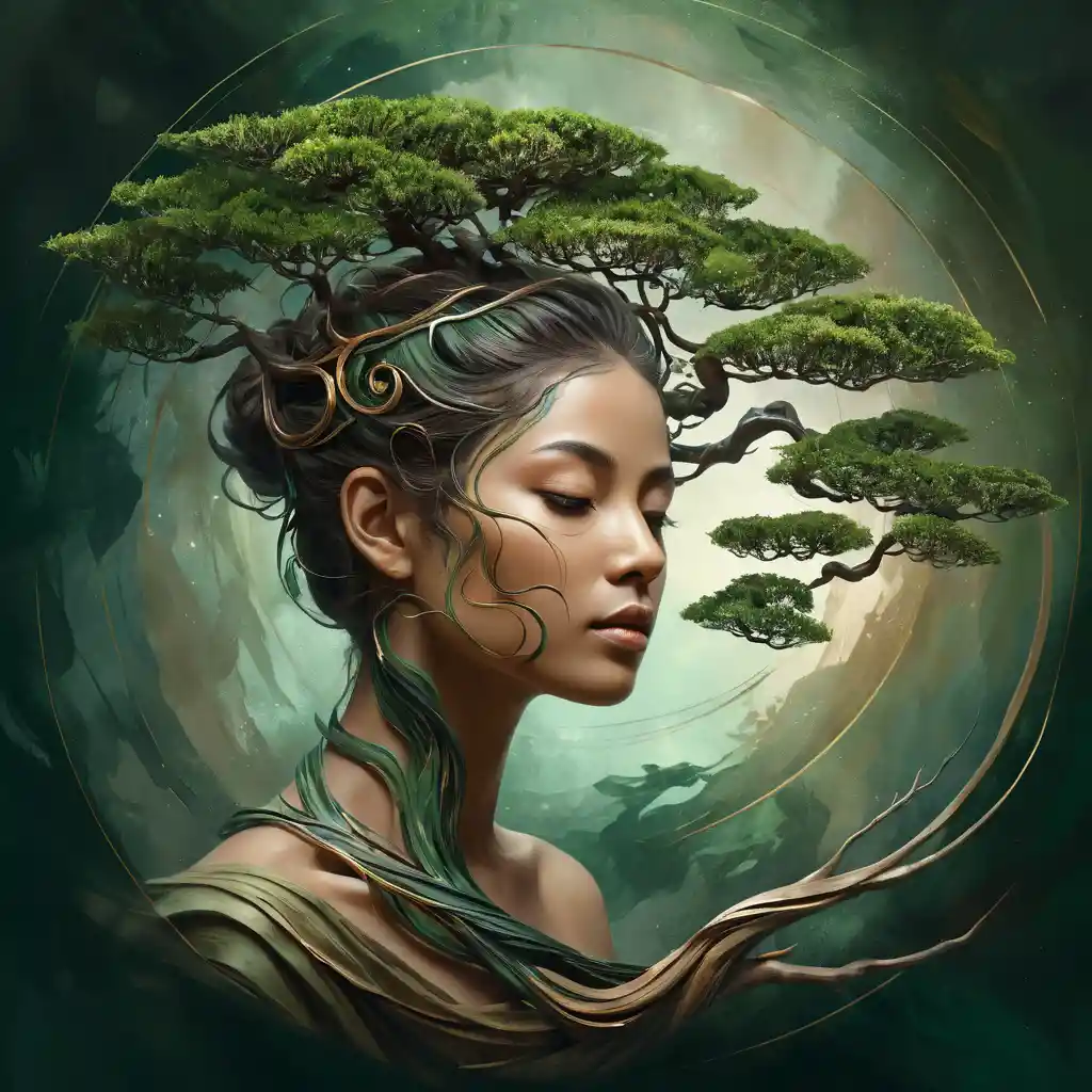Bonsai astratto che si dissolve in pennellate vorticose