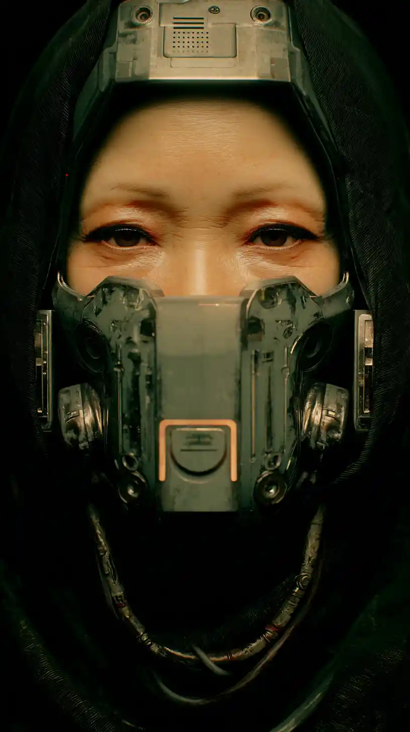 Cyberpunk-Porträt einer alten Frau mit mechanischem Hals