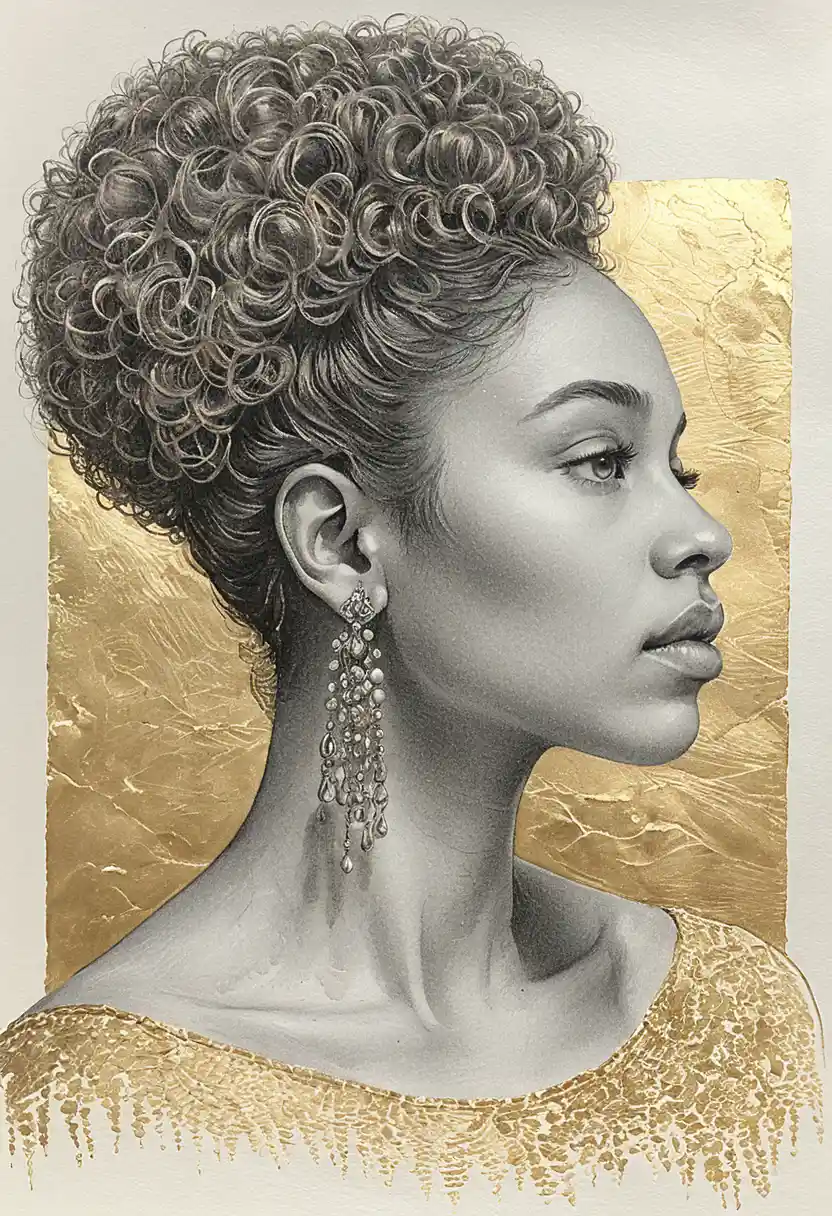 Portrait en buste au graphite d’une jeune femme de profil serein