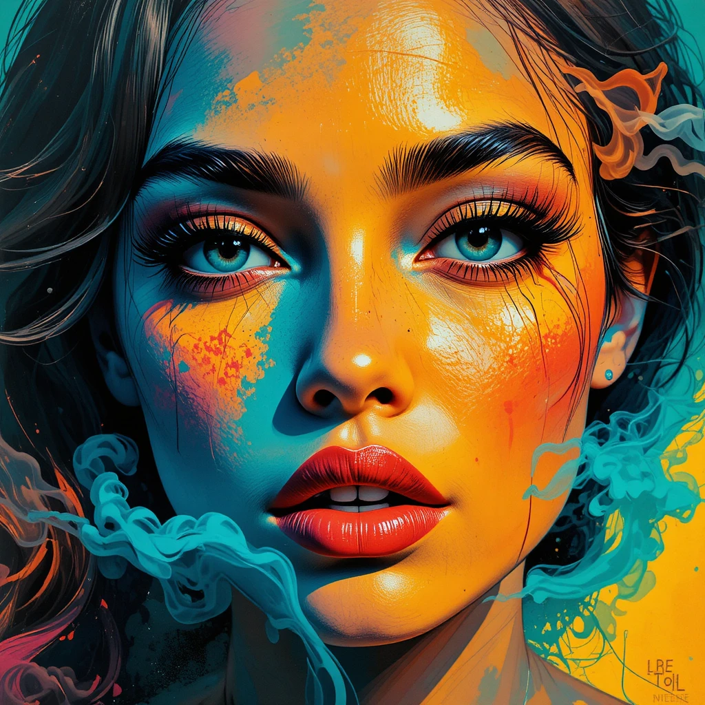 Lebendiges Pop-Art-Porträt mit kräftigen, bunten Gesichtsschatten