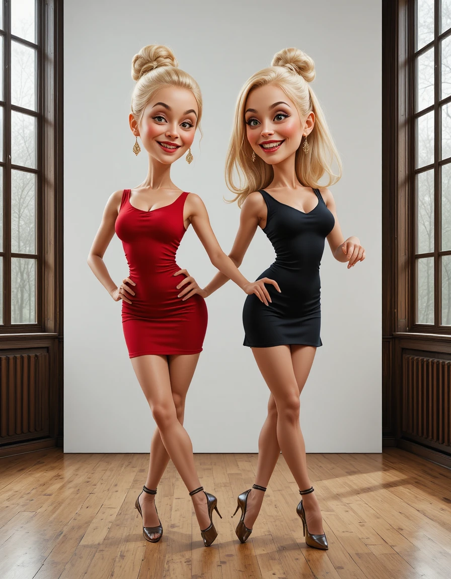 Two women dancing together in a modern studio setting