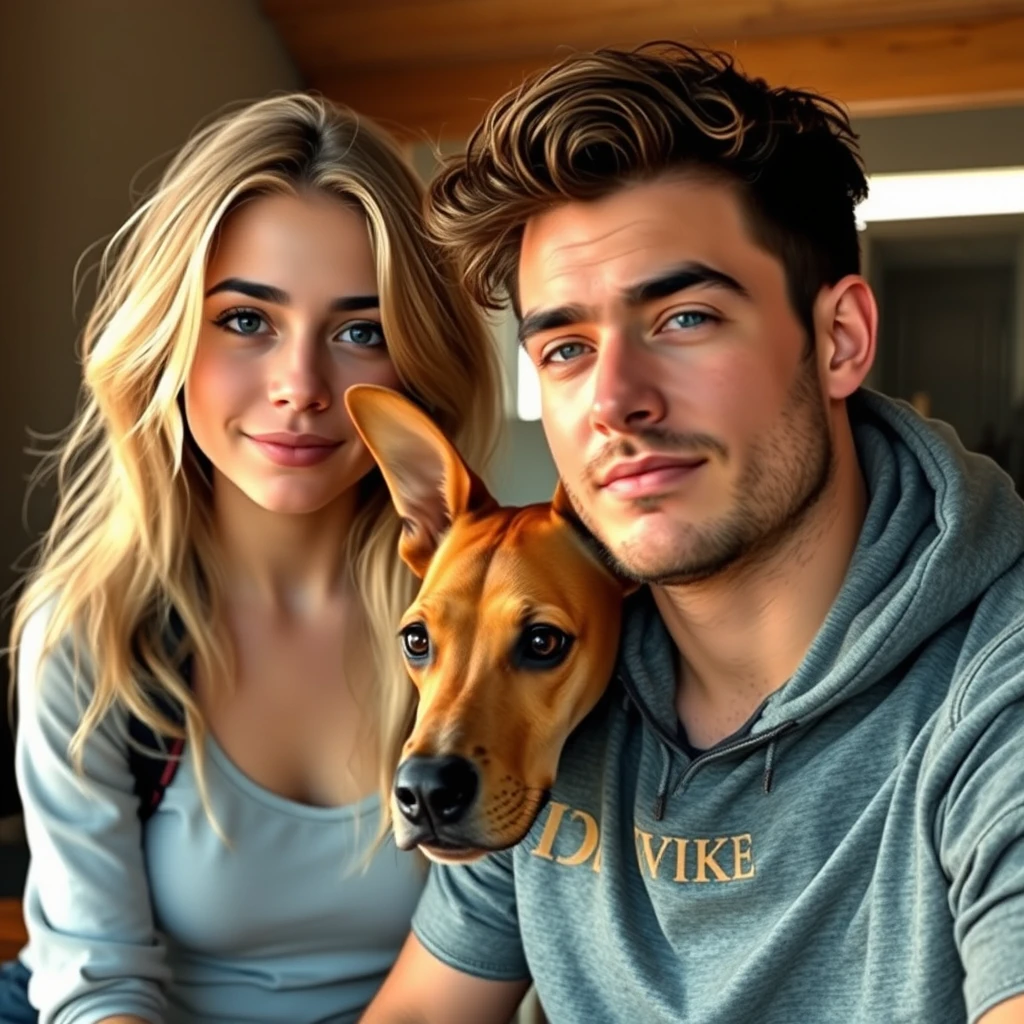 Junge Eltern mit ihrem kleinen Sohn und einem großen Ridgeback-Hund