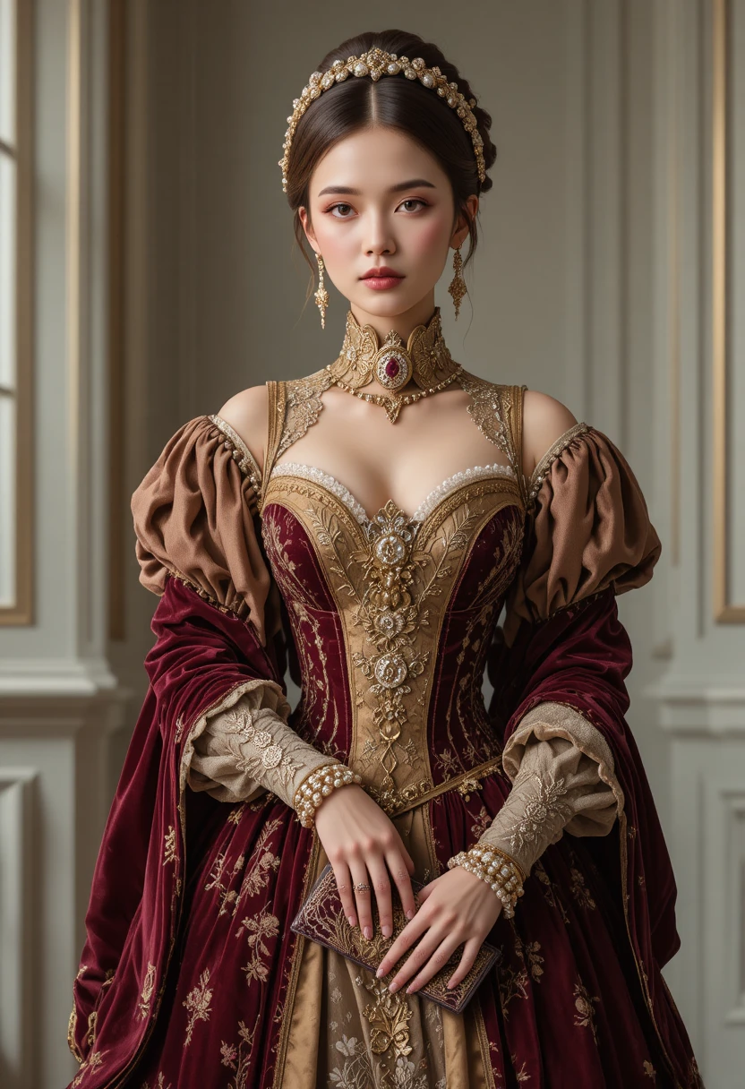 Illustrazione di moda rinascimentale con una donna regale