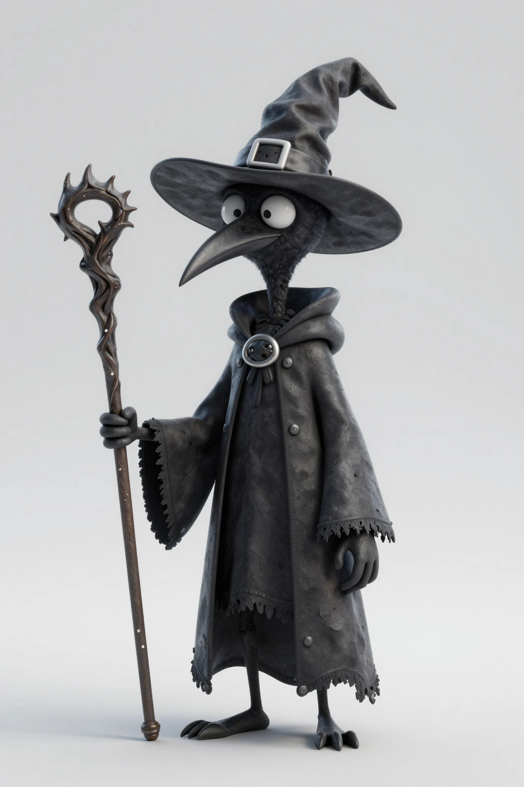 Alta bruxa corvo de fantasia em um render 3D estilizado