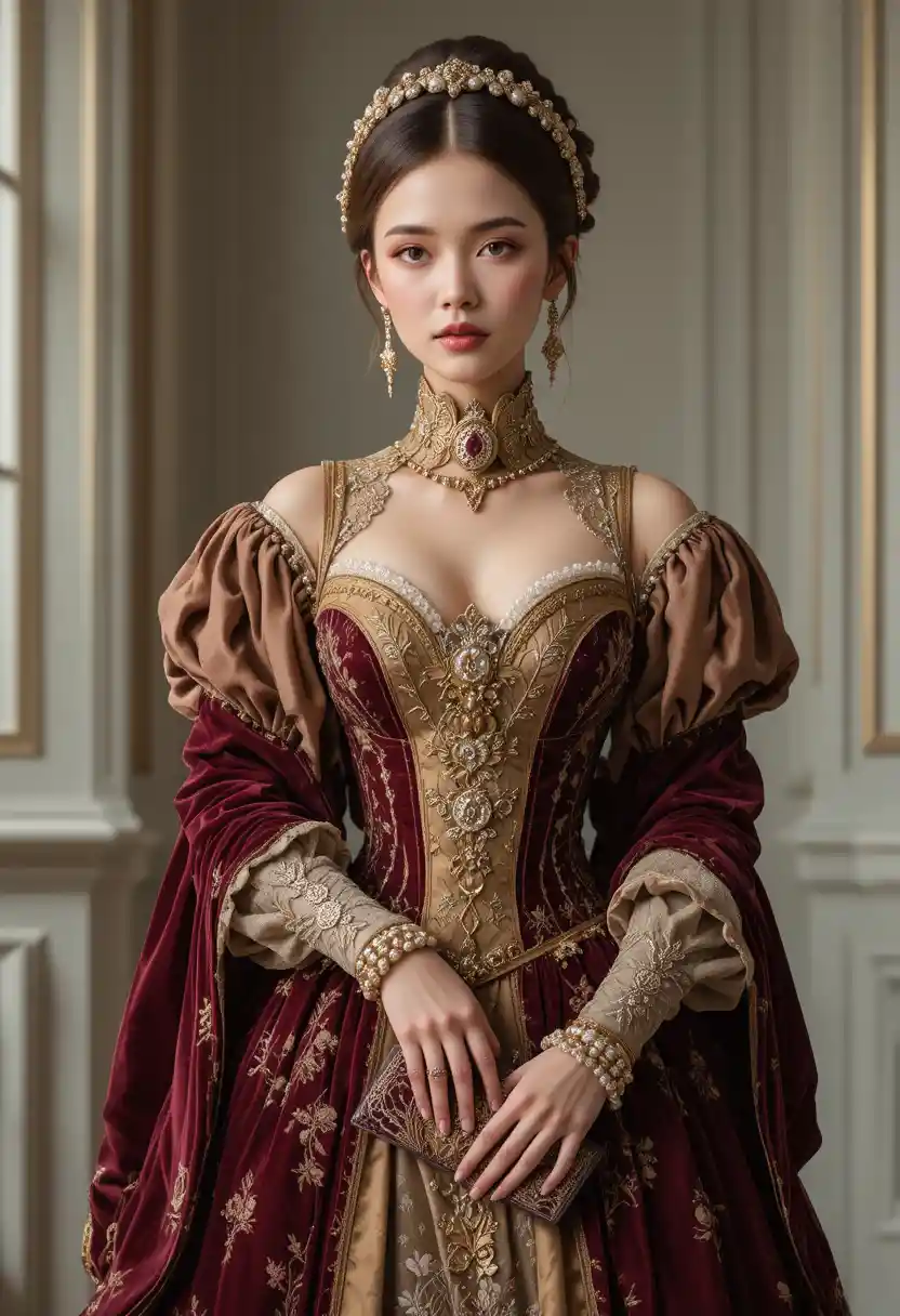 Illustrazione di moda rinascimentale con una donna regale