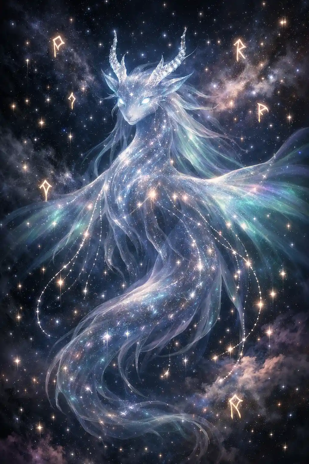 Ethereal Celestial Being Floating In The Cosmic Night Sky