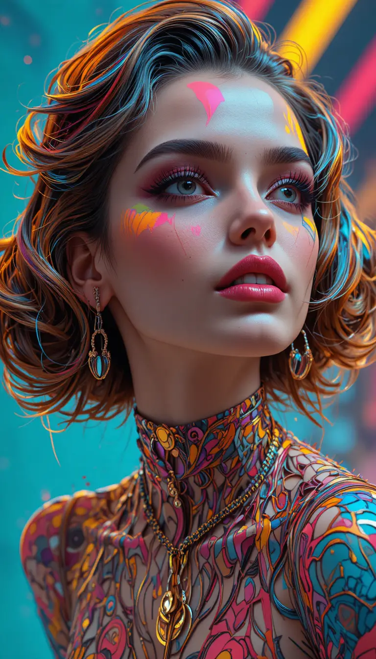 Mujer 3D encantadora en un estilo nostálgico y futurista