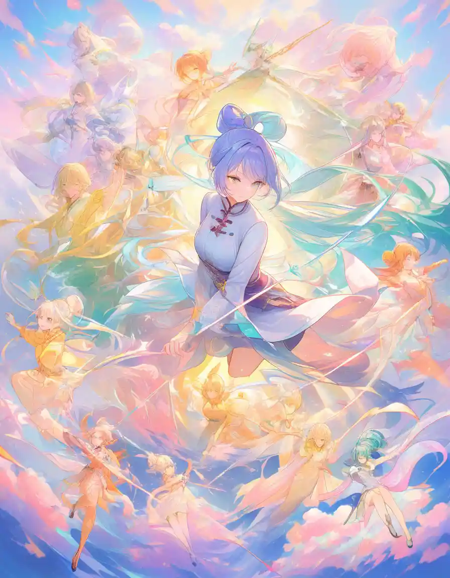 Serene fantasy woman in white silk martial arts pose