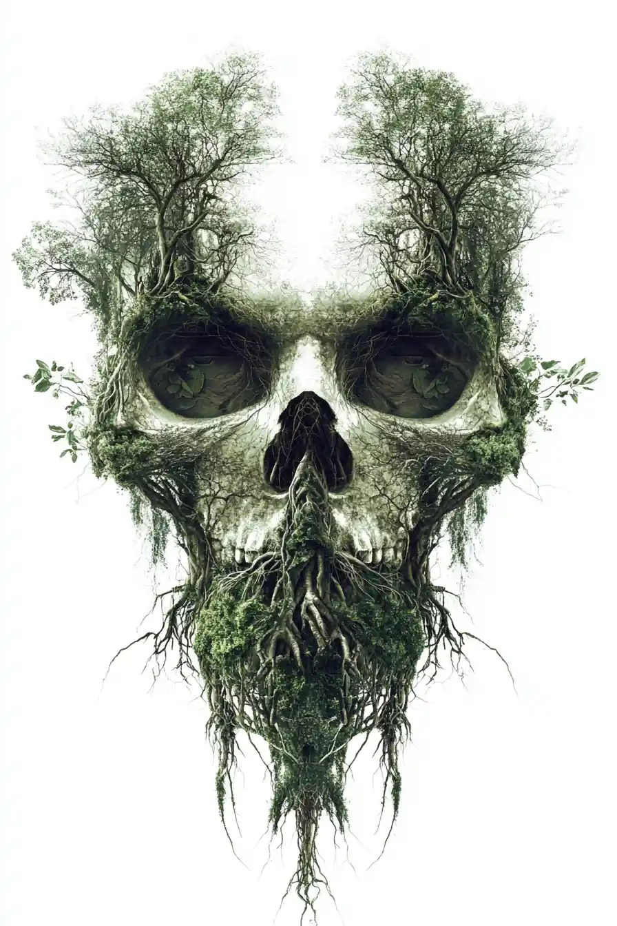 Versteckte Schädelillusion im abstrakten Wald-Vektordesign