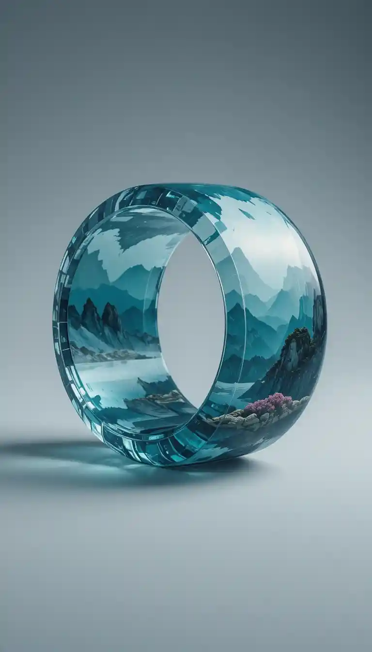 Bracciale di vetro con paesaggio in miniatura in rendering 3D