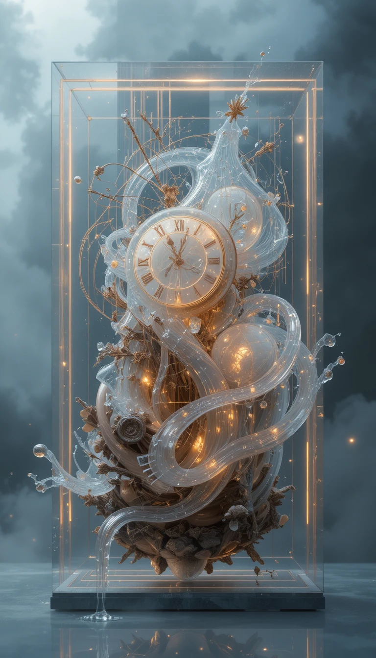 Surreal 3D abstract sculpture with layered transparent forms