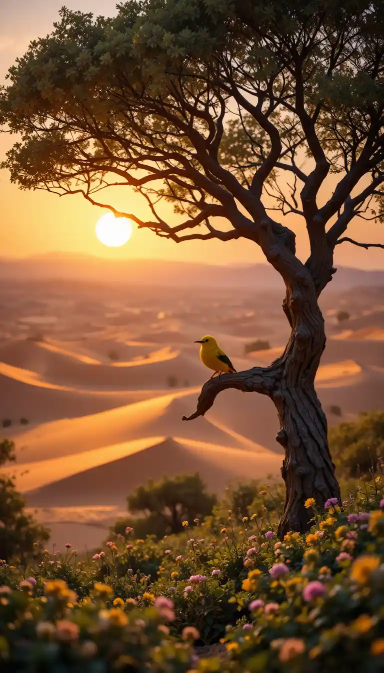 Twilight dunes in a vast serene desert landscape
