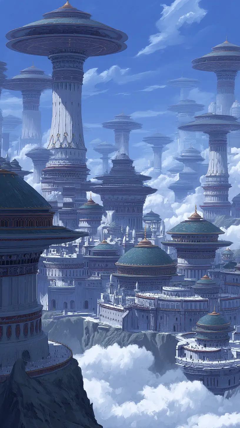 Enormous Floating Oriental City Suspended High In The Sky