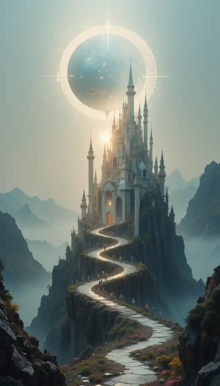 Castelli frammentati surreali in un paesaggio alieno astratto