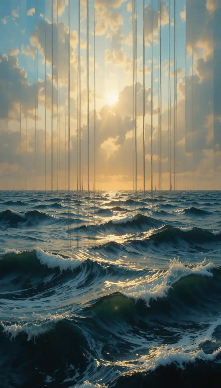 Abstract sea landscape viewed through a fractured prism