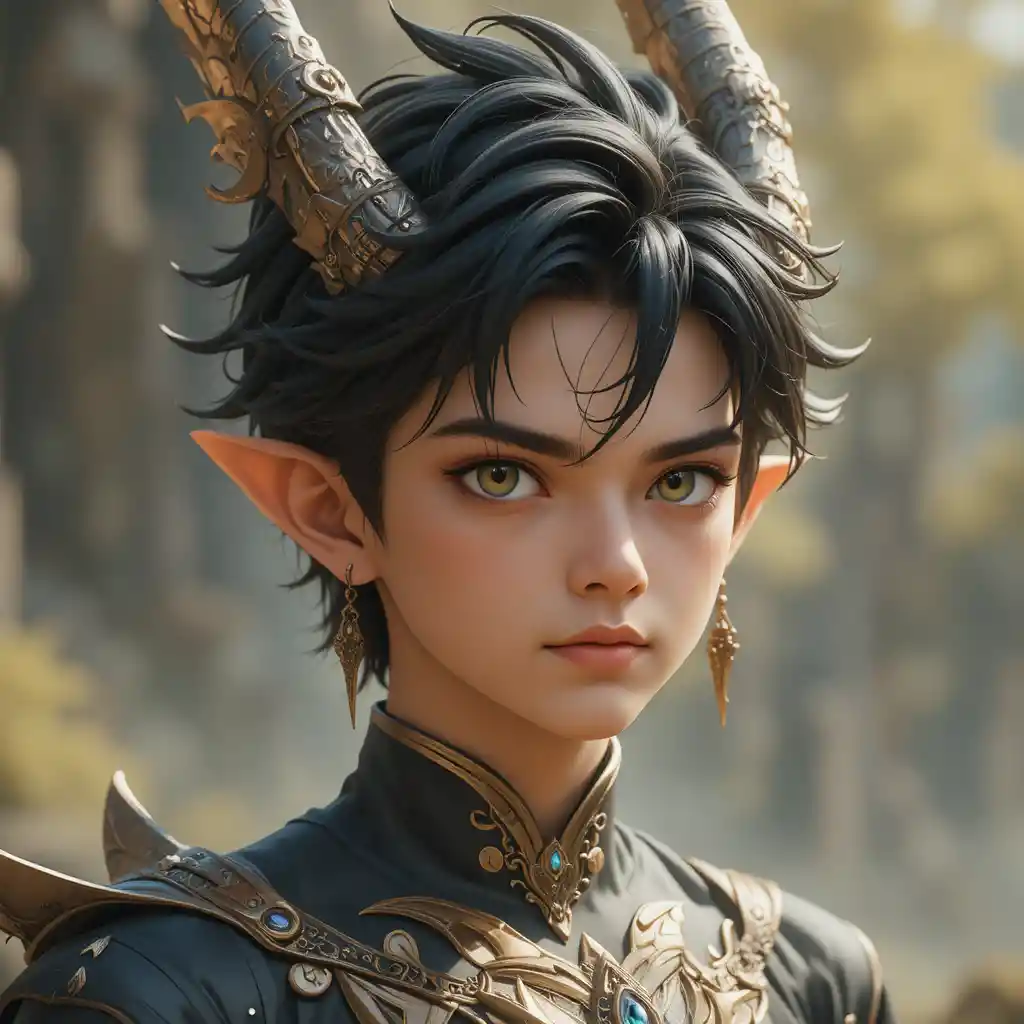 Young dragon boy with heterochromia and elven features