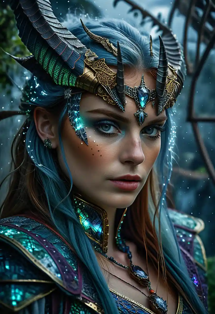 飛行船のドックでクォーツのフクロウに餌をやる背の高いドルイドの女