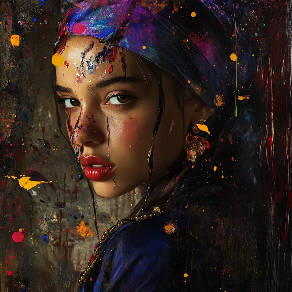 Portrait surréaliste en huile numérique de la Jeune Fille à la perle