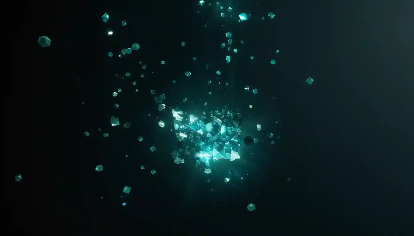 Floating blue crystal shards in dark abstract space