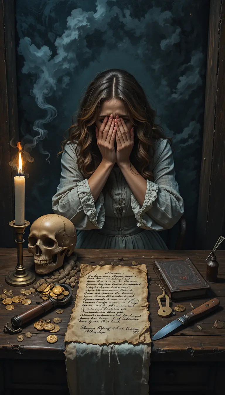 Baroque still life with skull candle and old letter