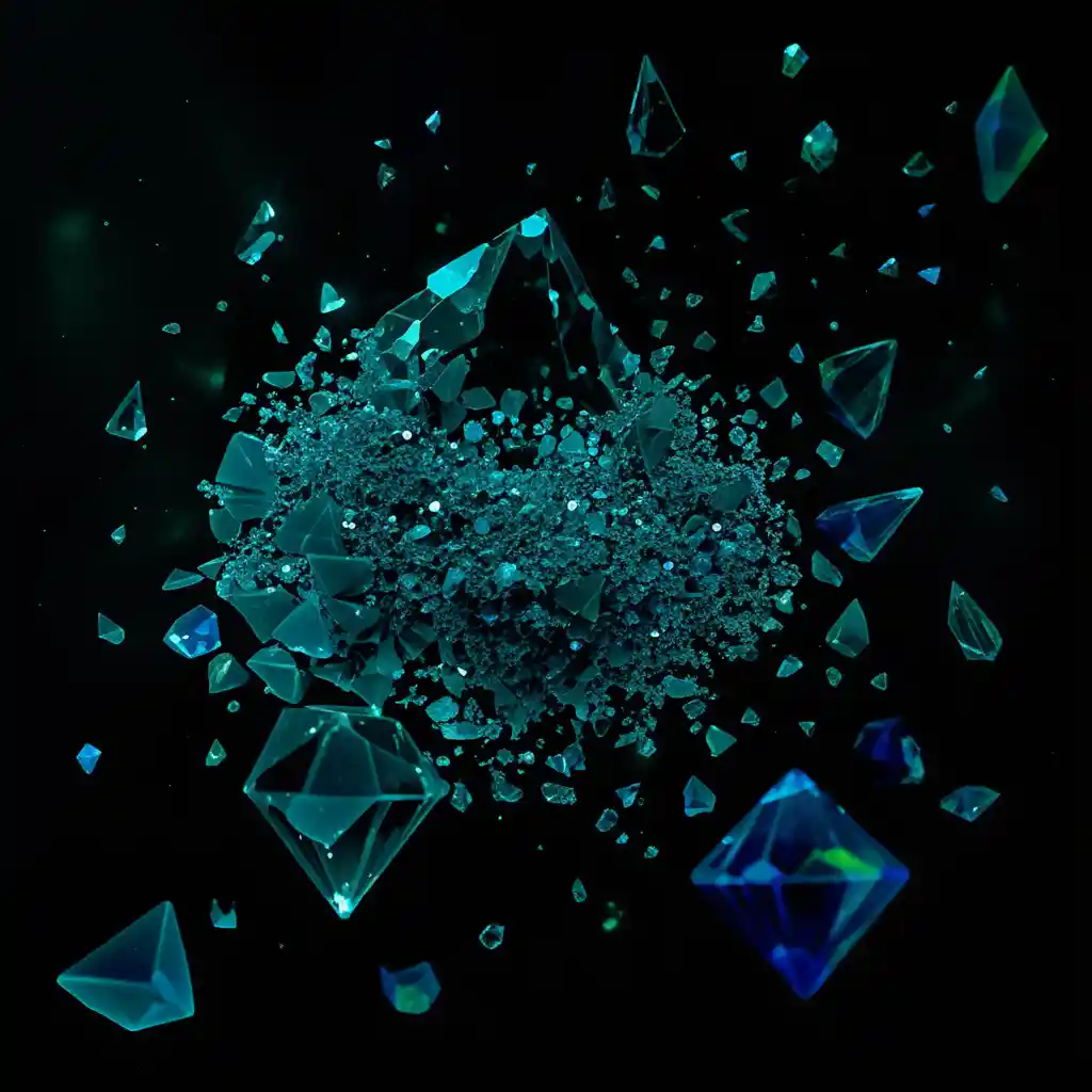 Floating blue crystal shards in dark abstract space