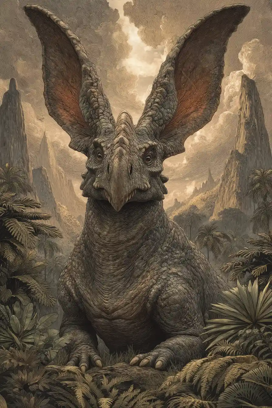 Paleoart Scene Of Prehistoric Creature In Volcanic Landscape