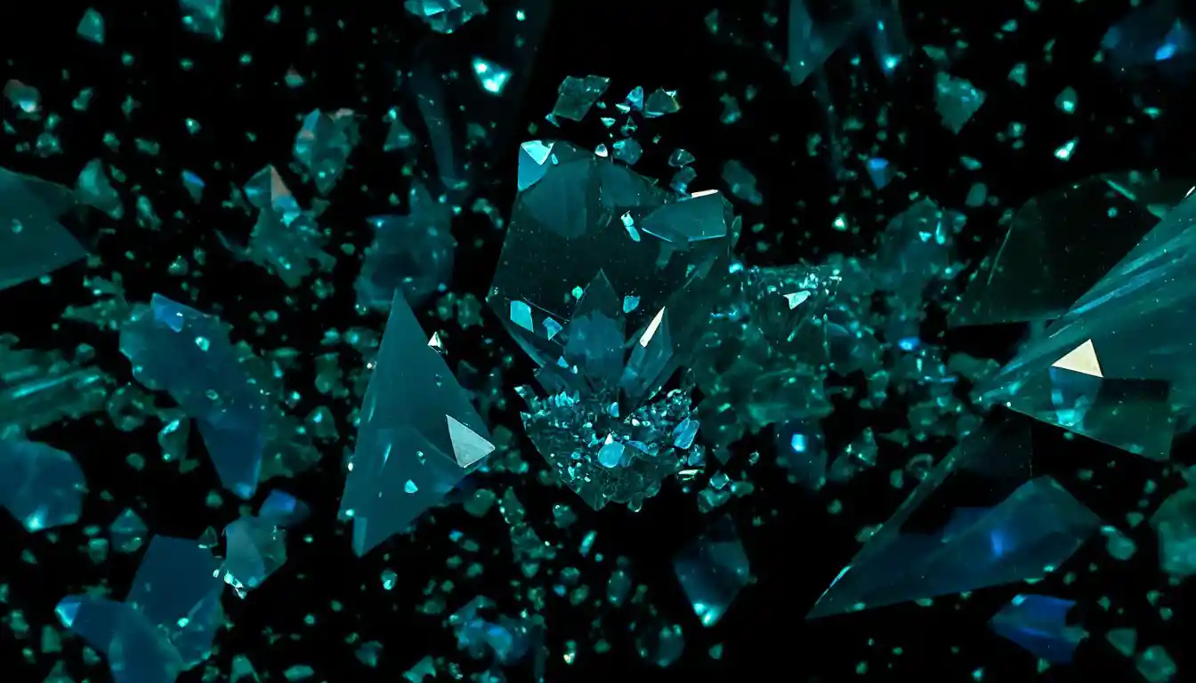 Floating blue crystal shards in dark abstract space