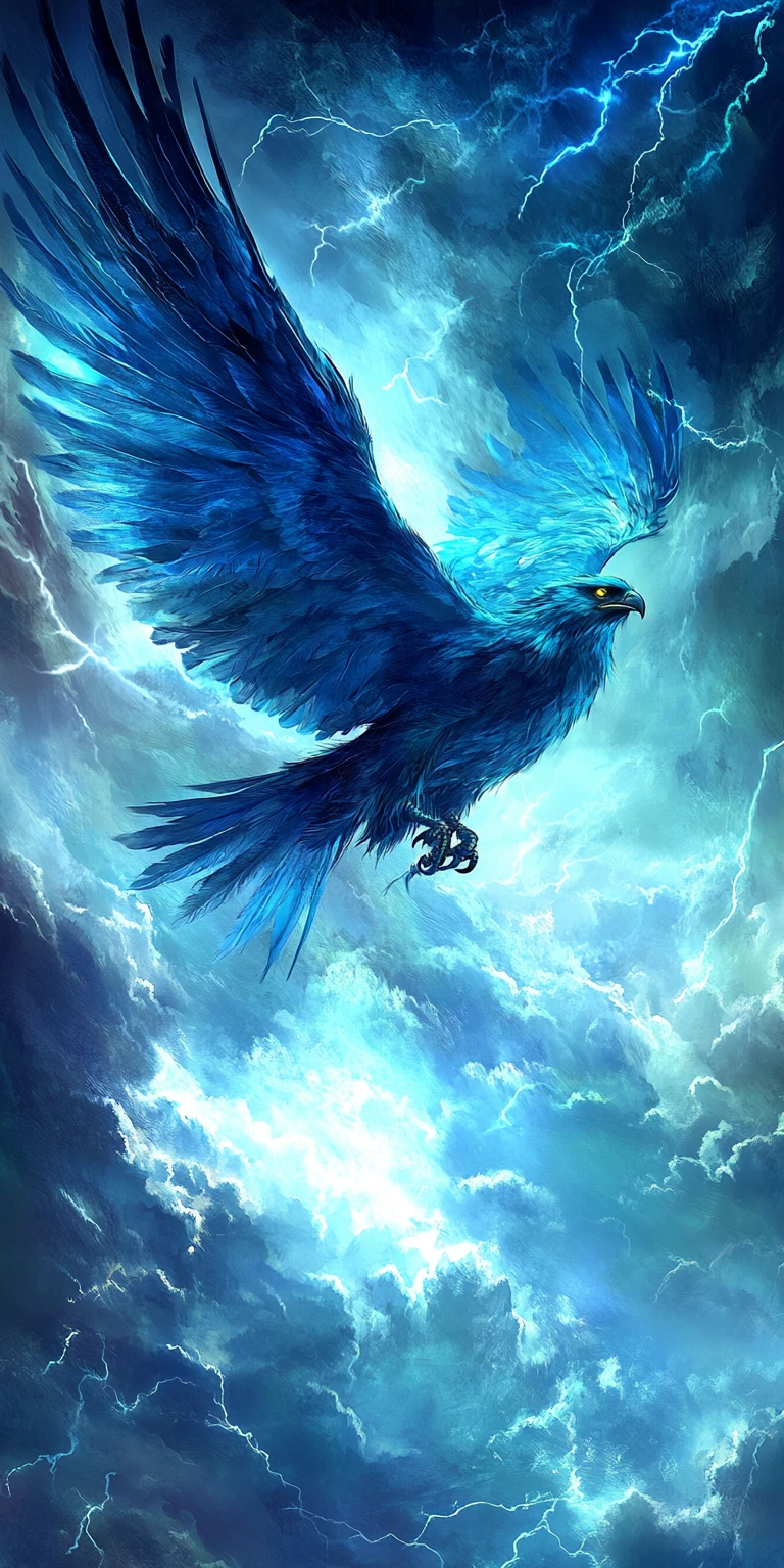 Majestic thunderbird soaring through stormy lightning skies
