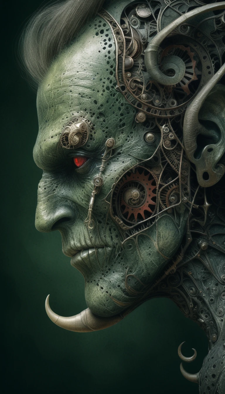 Surreales biomechanisches Humanoidenporträt im dramatischen Chiaroscuro