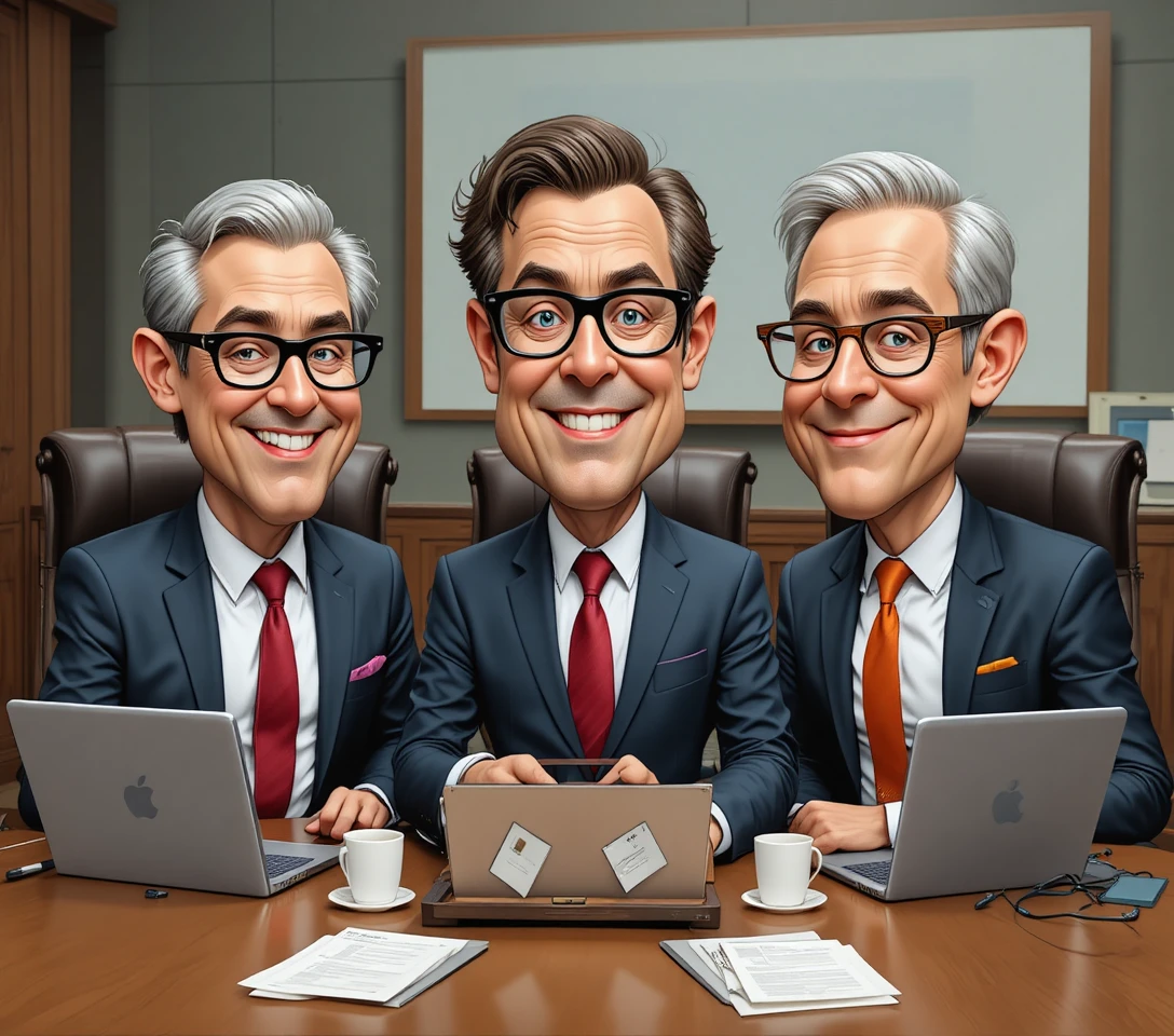 Businessmen in a meeting around a wooden office table