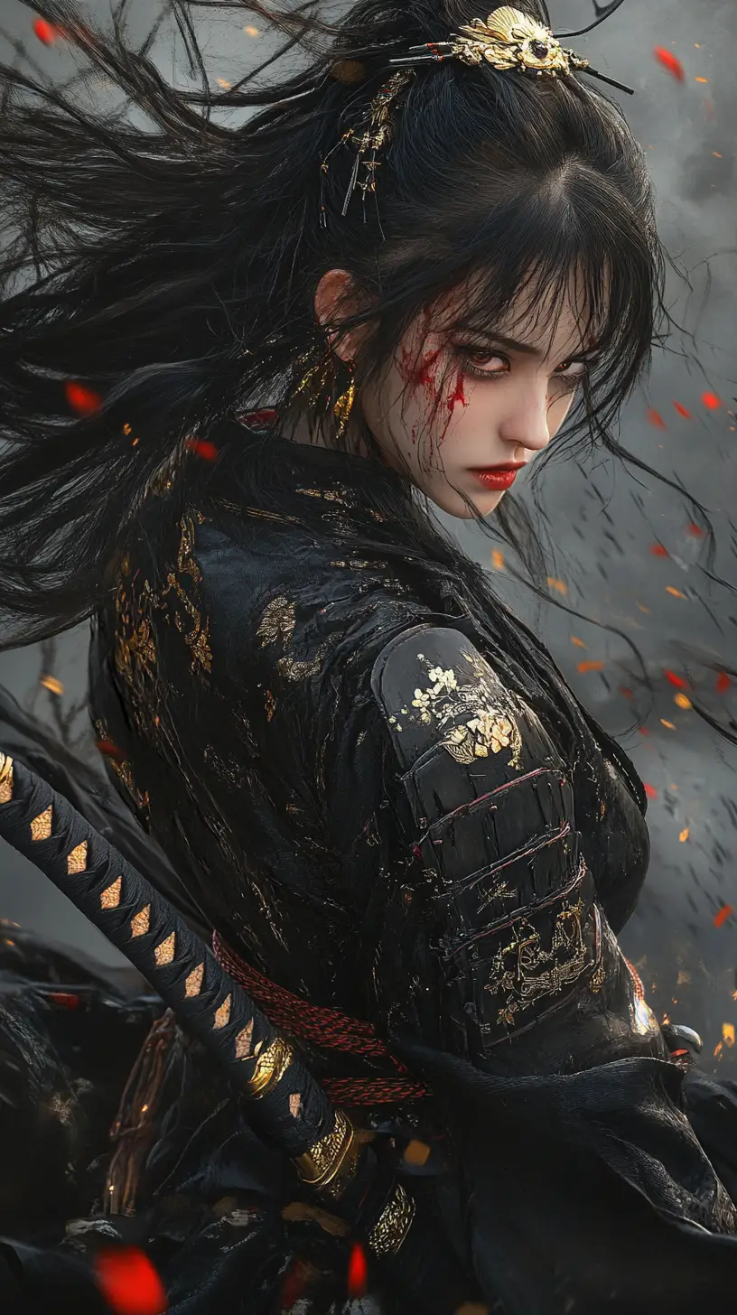 血に染まる刀を携えた闇の女侍