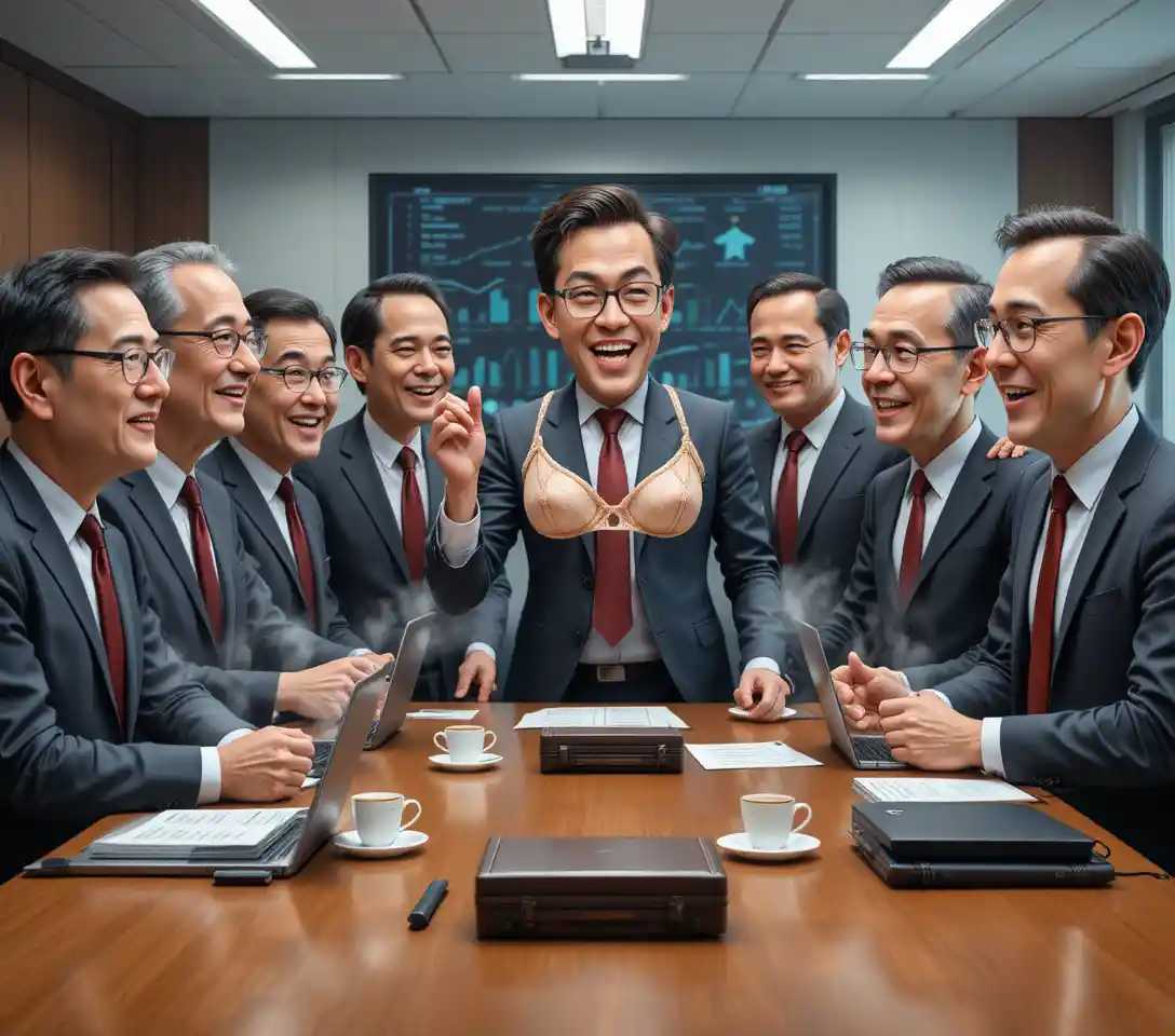 현대 사무실 회의에서 속옷에 반응하는 비즈니스맨들