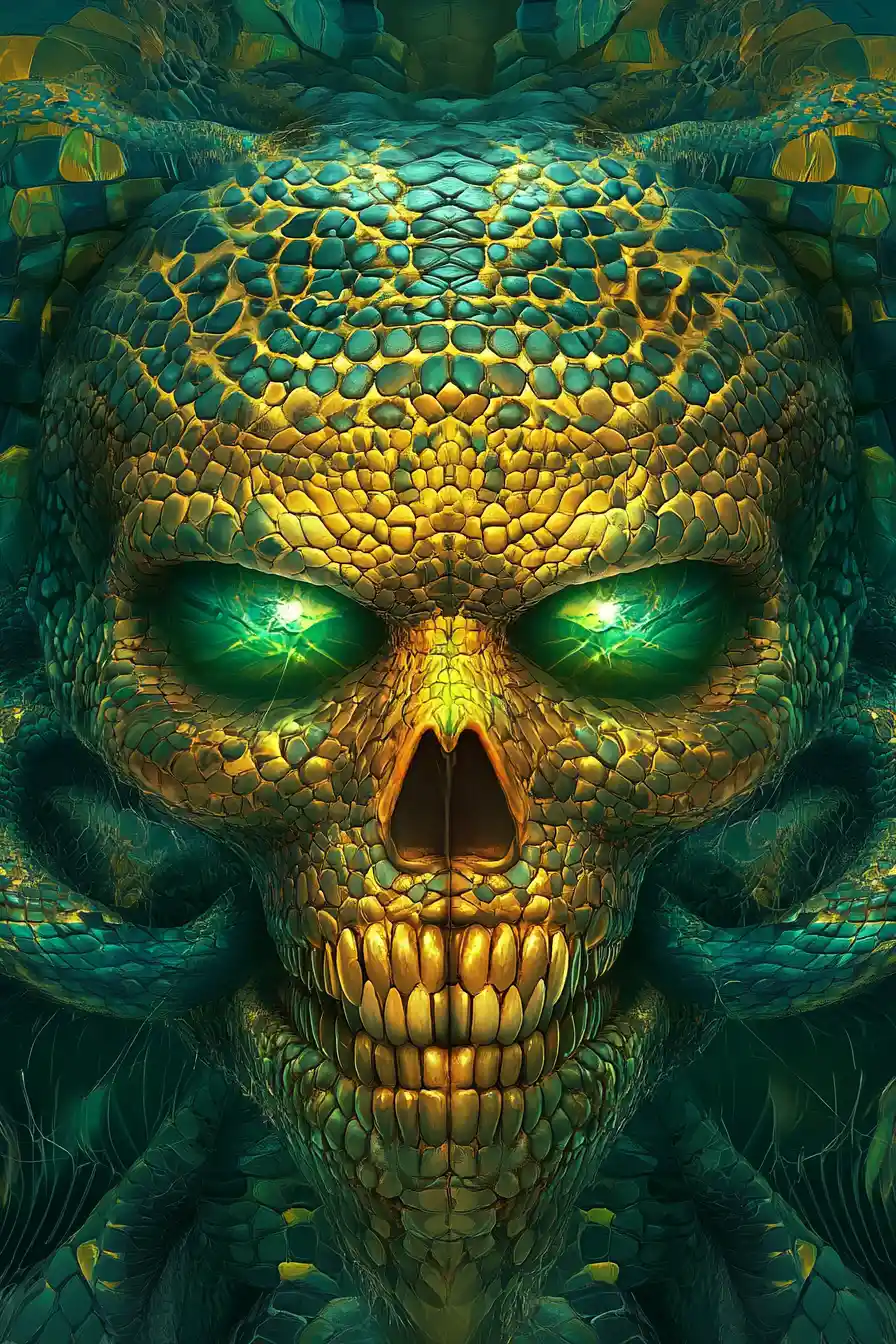 Coiling Snakes Forming A Hypnotic Skull Illusion