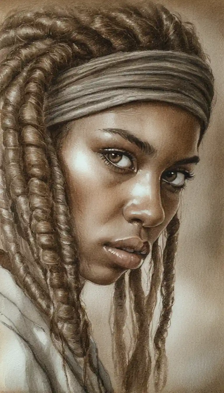 Graphite portrait of a young woman with defiant gaze