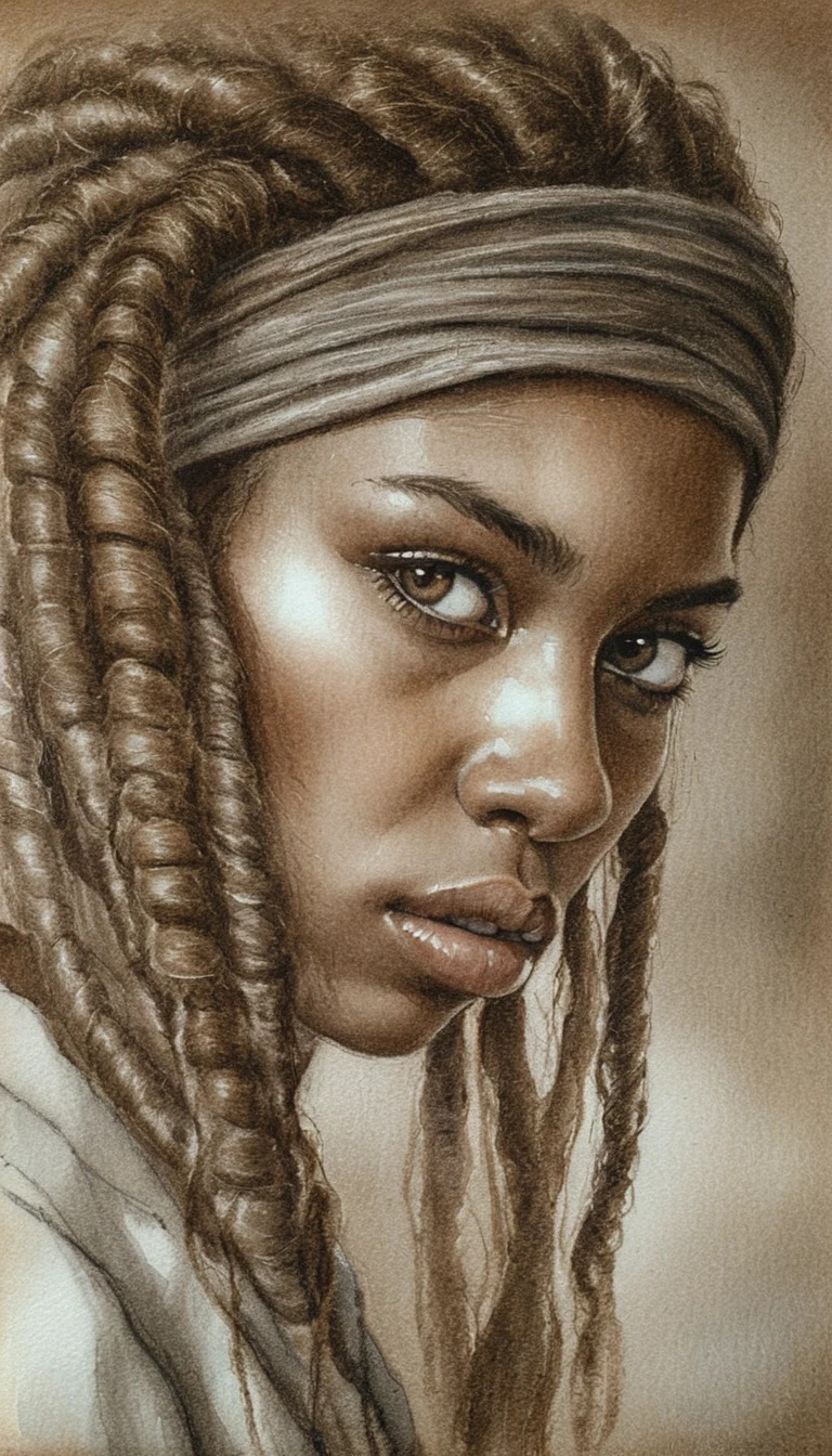 Portrait au graphite d’une jeune femme au regard défiant