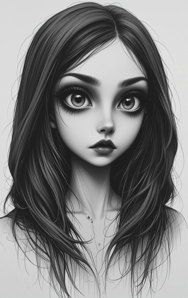 Monochrome graphite portrait of a mysterious hooded girl